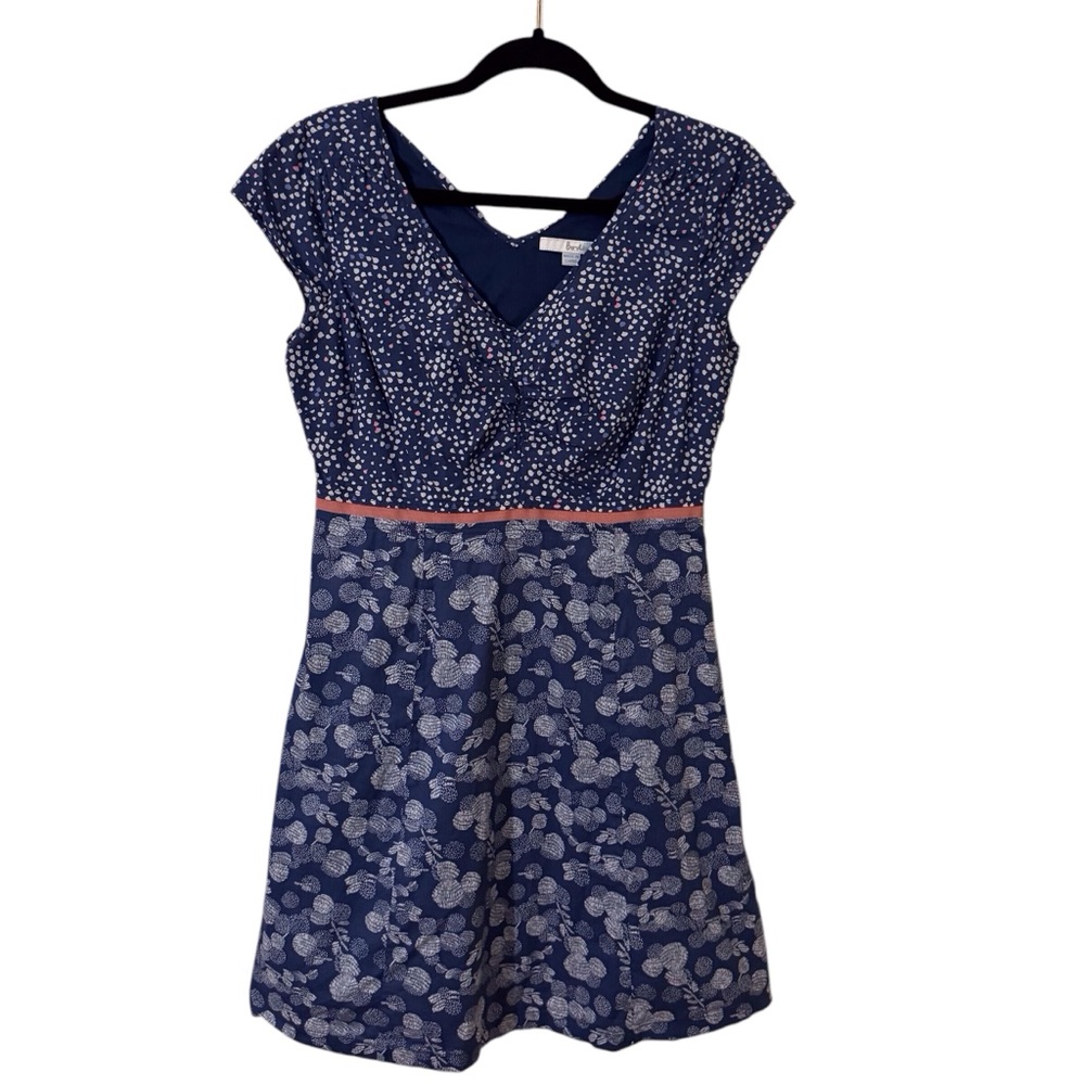 Boden Size 6P Blue White Floral Print Western Cotton Floral Hotchpotch Dress